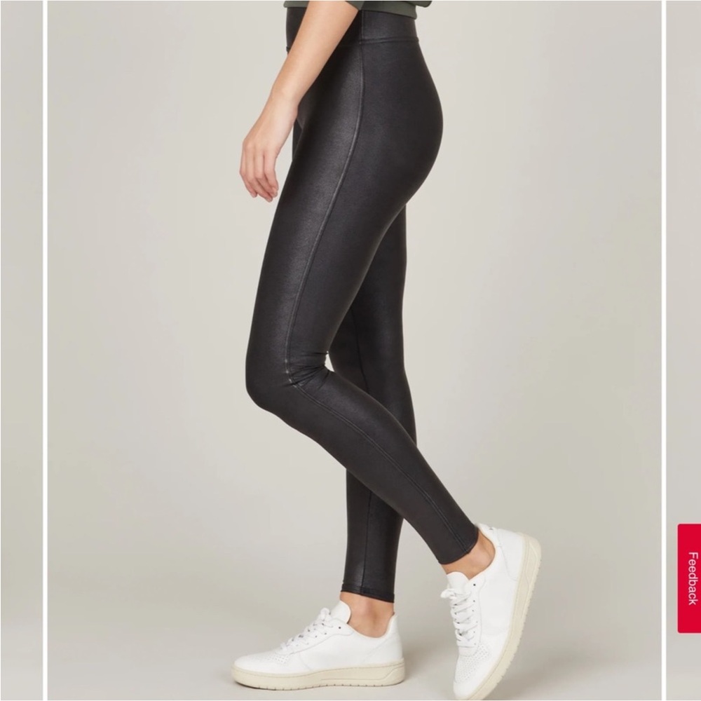 SPANX Faux Leather Black High-Waisted Leggings Size XS Lace